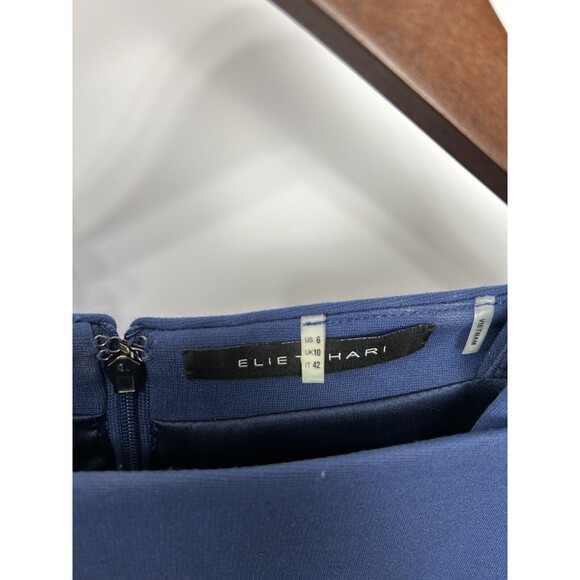 Elie Tahari Career Dress Size 6‎ Blue Scuba Knit Layer Notch Square Neck Zip - Picture 11 of 13